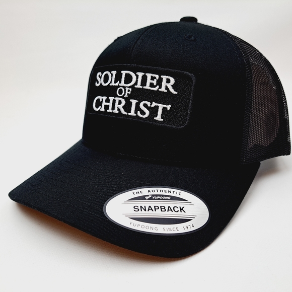 Soldier of Christ Embroidered Patch Curved bill Trucker Mesh Snapback Cap - Picture 3 of 4